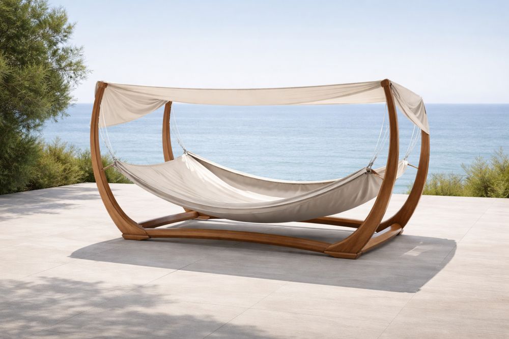 Wooden Frame Hammock with Beige Canvas-Lumestio
