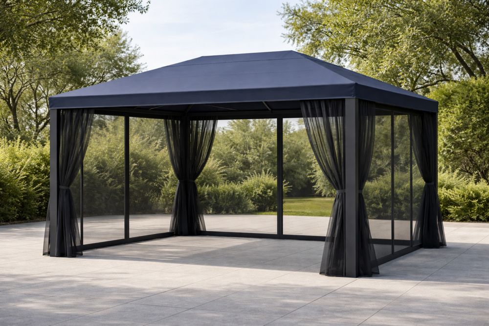 Powder-coated Aluminum Outdoor Gazebo Navy Blue 300cm x 400cm×260cm-Lumestio