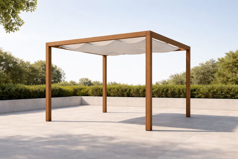Outdoor Wooden Frame Pergola with Polyester Canopy 300cm x 300cm×250-Lumestio
