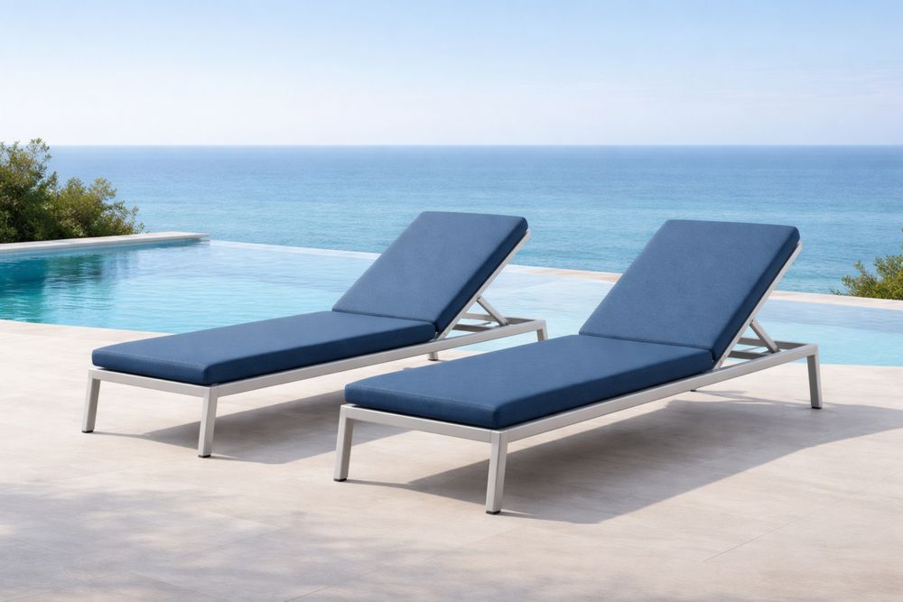 Outdoor Aluminum Chaise Lounge Set with Blue Cushions-Lumestio