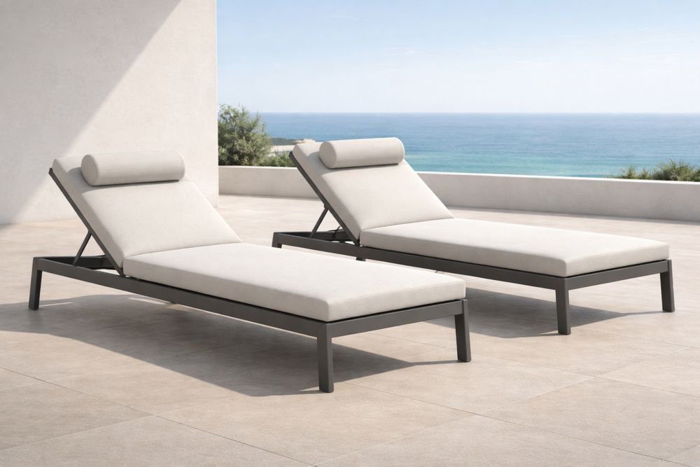 Outdoor Aluminum Chaise Lounge Set with Beige Cushions-Lumestio