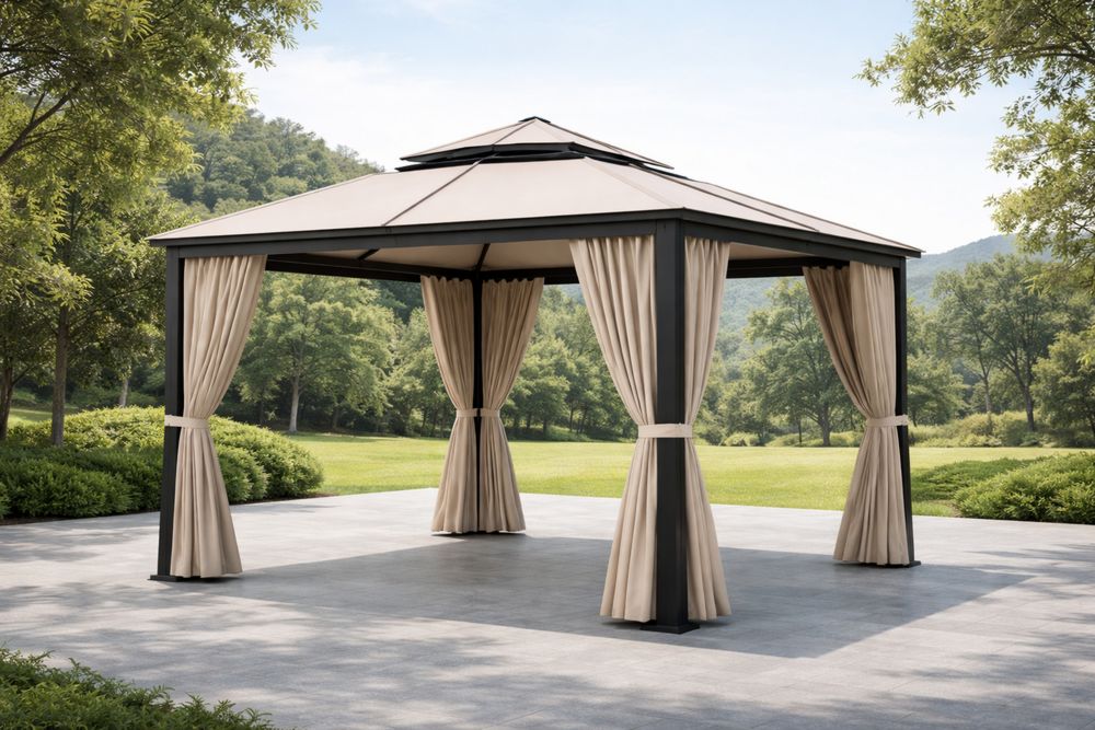 Outdoor Gazebo with Curtains Beige Aluminum Frame 300x300x300 cm-Lumestio