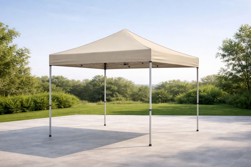 Beige Outdoor Pop-Up Canopy Tent 3x3×2.6m Steel Frame Polyester Top-Lumestio