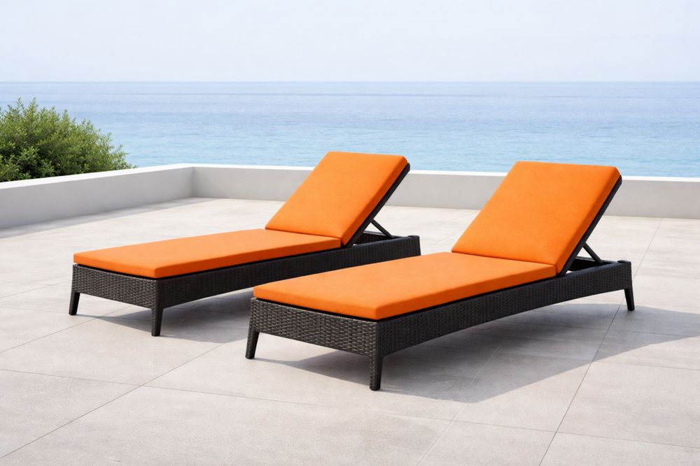 Outdoor Adjustable Chaise Lounge Set Wicker Frame Orange Cushions-Lumestio