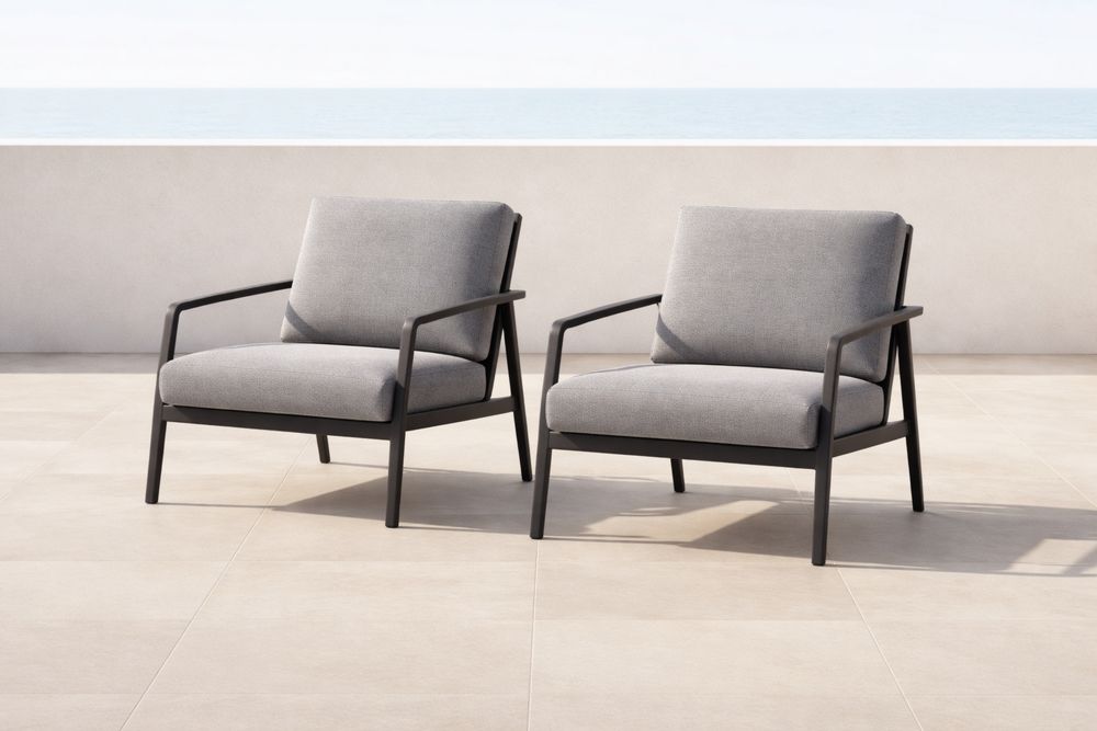 Outdoor Metal Armchairs Set with Grey Cushions-Lumestio