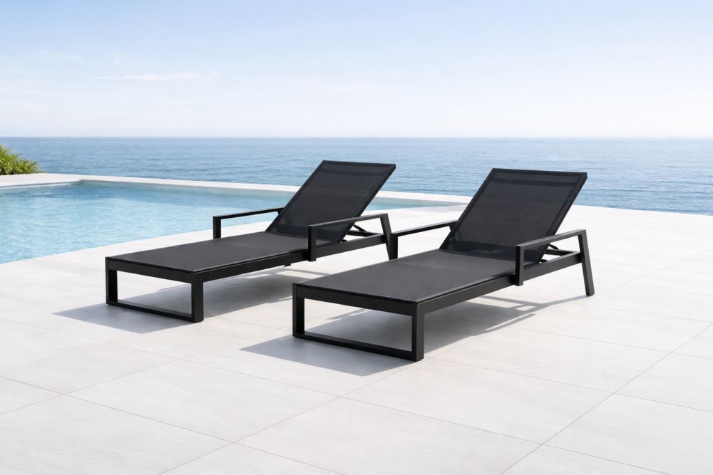 Black Outdoor Adjustable Chaise Lounge Set with Aluminum Frame and Mesh Fabric-Lumestio