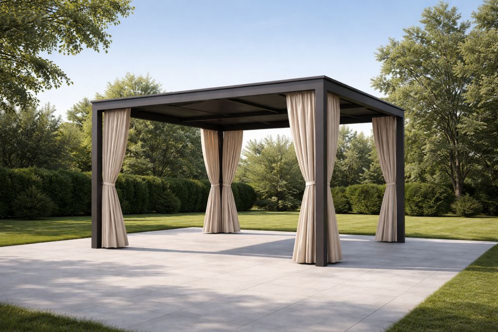 Outdoor Aluminum Frame Gazebo with Polyester Curtains in Beige 300cm x 300cm x 250cm-Lumestio