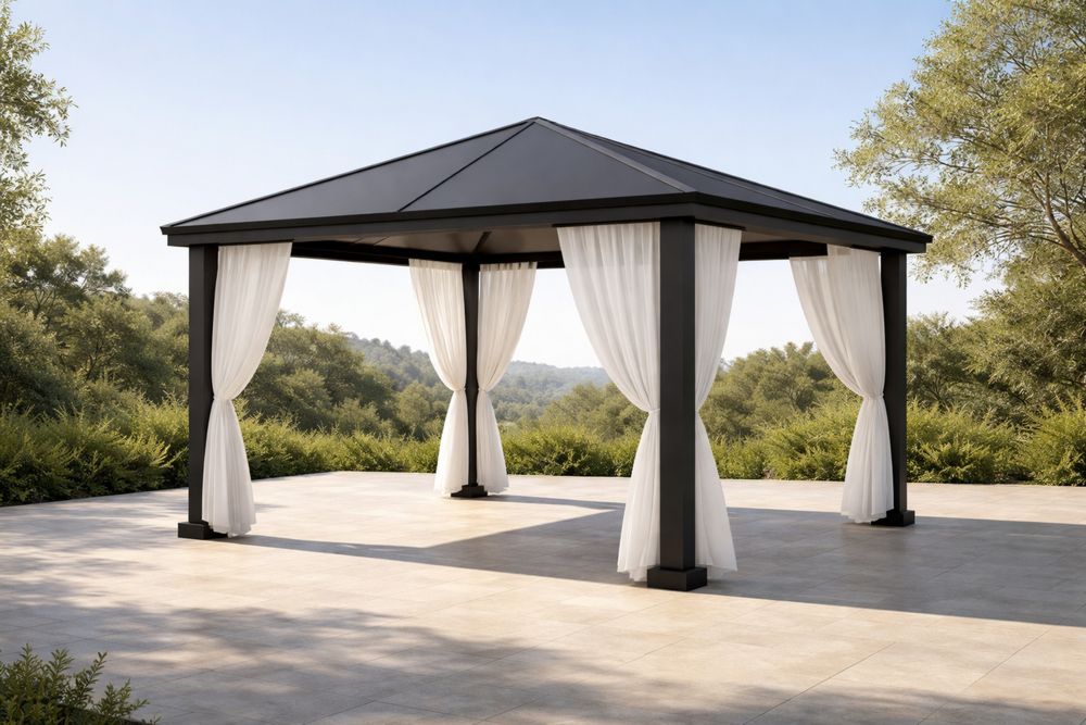 Outdoor Gazebo with Aluminum Frame and Polyester Curtains 3m x 4m x 2.8m-Lumestio