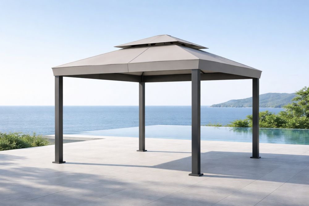 Metal Gazebo Khaki 300cm x 300cm x 270cm-Lumestio