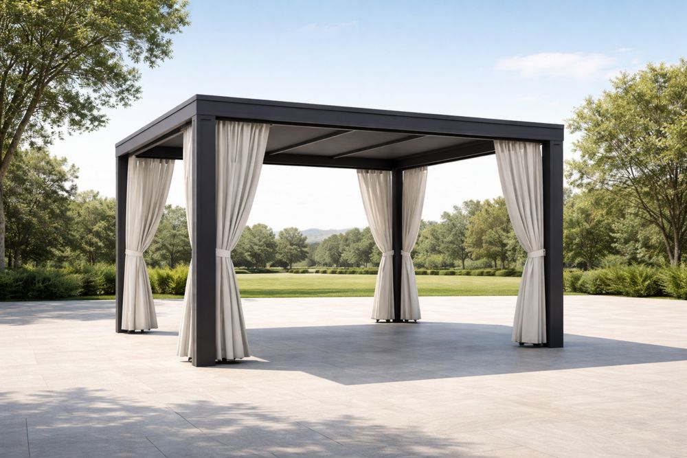 Aluminum Gazebo with Polyester Curtains 300cm x 300cm x 250cm-Lumestio