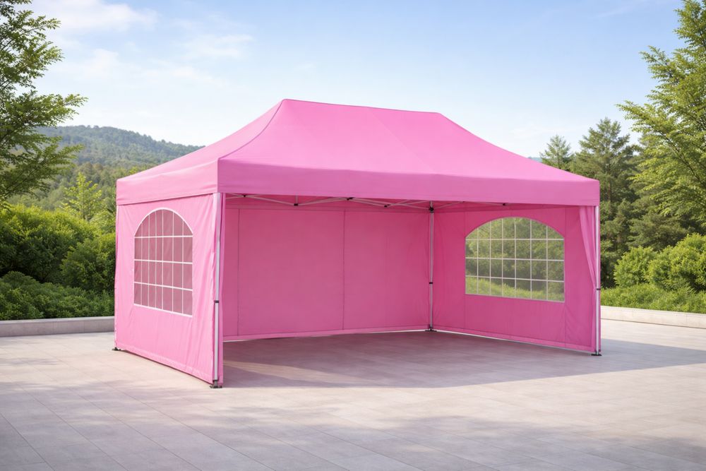 Pink Outdoor Pop-Up Canopy Tent with Windows Polyester Steel Frame-Lumestio