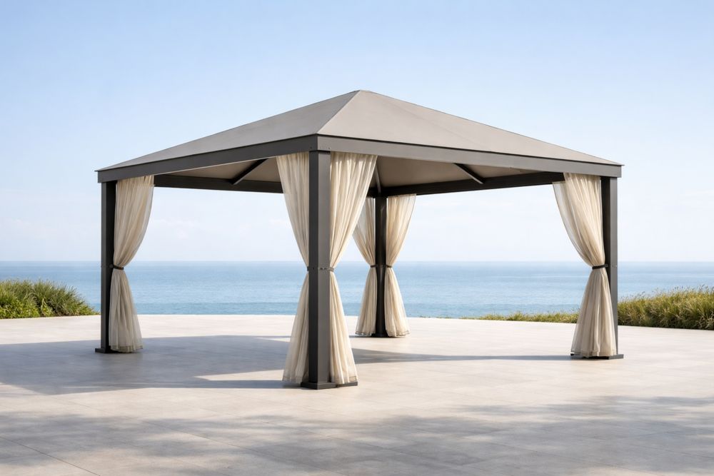 Outdoor Gazebo with Steel Frame and Beige Polyester Curtains 3x3×2.6m-Lumestio