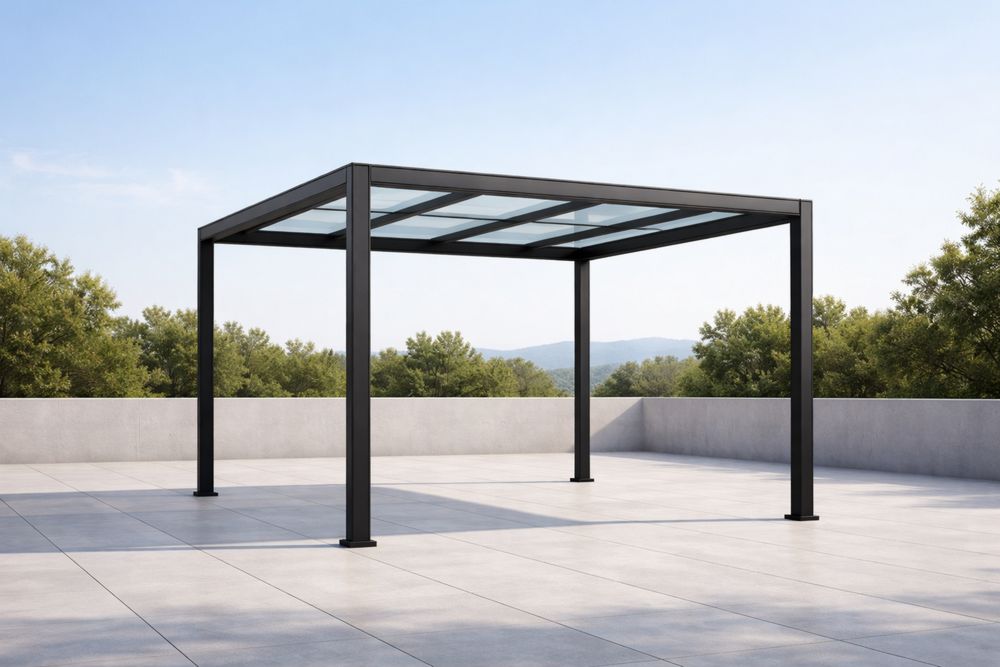 Outdoor Gazebo Black Aluminum Frame Tempered Glass Roof 300x300x250 cm-Lumestio