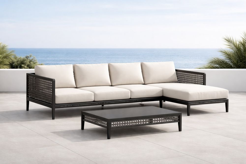 Outdoor Sectional Sofa Set Aluminum Frame Beige Cushions-Lumestio