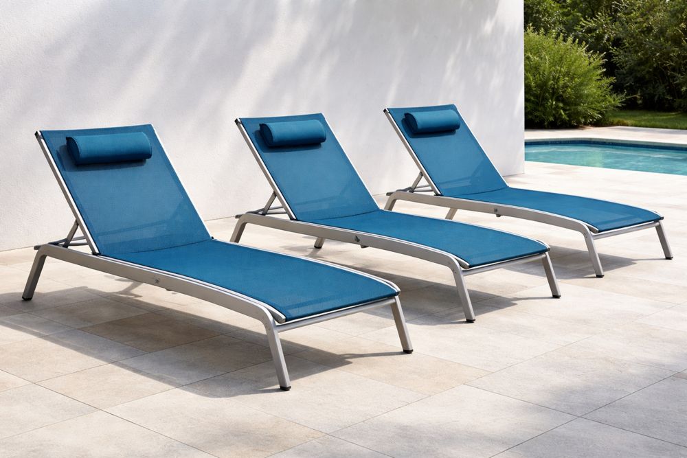Outdoor Adjustable Blue Chaise Lounge Set with Aluminum Frame-Lumestio