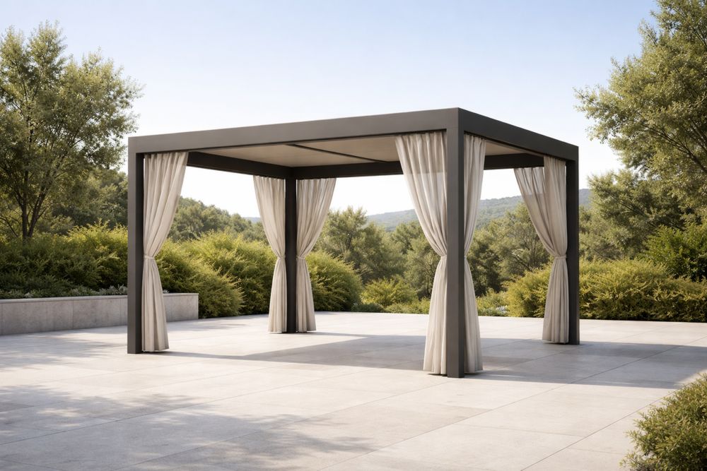 Outdoor Gazebo with Aluminum Frame and Beige Polyester Curtains 300cm x 300cm x 250cm-Lumestio