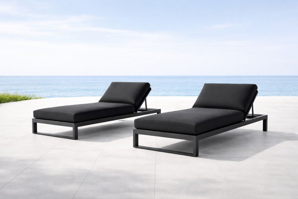 Outdoor Black Aluminum Sun Lounger Set with Adjustable Backrest-Lumestio