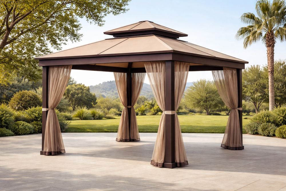 Outdoor Gazebo Canopy with Polyester Curtains Beige Steel Frame-Lumestio