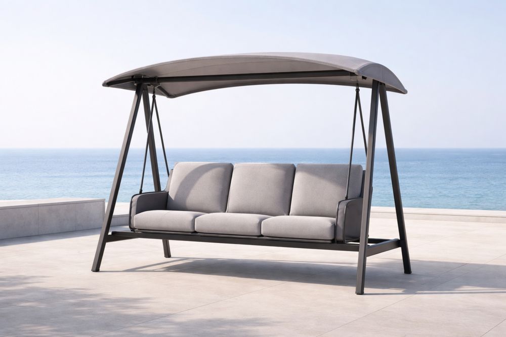 Outdoor Steel Frame Swing Chair with Canopy and Cushioned Seating 225cm x 145cm x 170cm-Lumestio