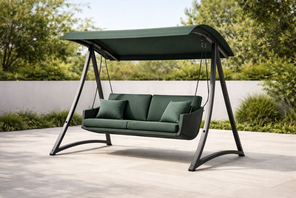 Outdoor Patio Swing Chair with Canopy Green Polyester 3 Seater-Lumestio