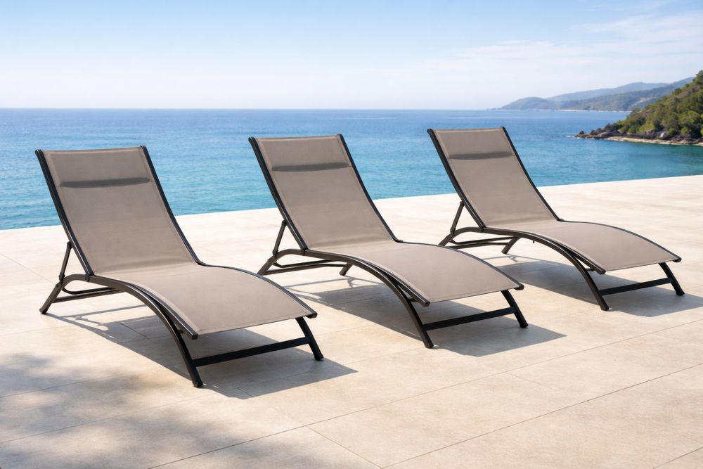 Outdoor Brown Mesh Chaise Lounge Set with Steel Frame-Lumestio