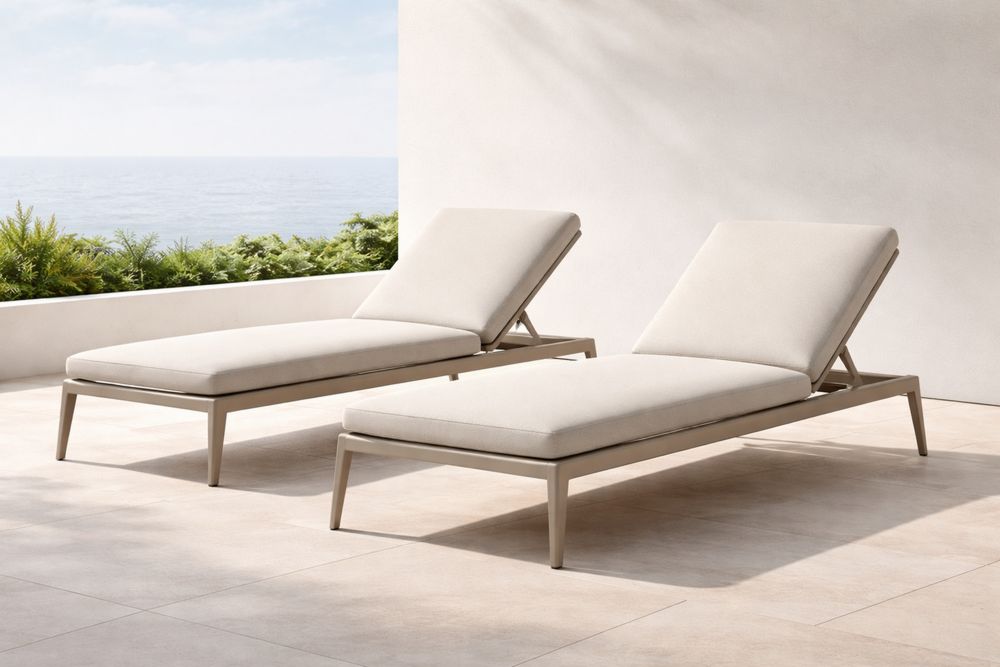 Outdoor Adjustable Chaise Lounge Set Beige Cushions Aluminum Frame-Lumestio