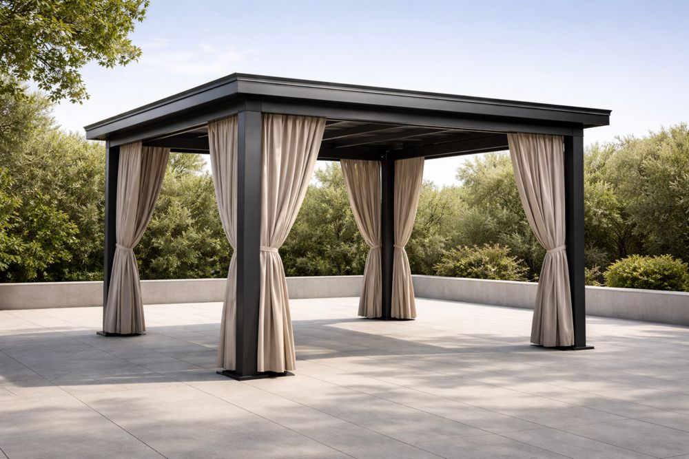Beige Outdoor Aluminum and Steel Gazebo with Curtains 3x3×2.5m-Lumestio