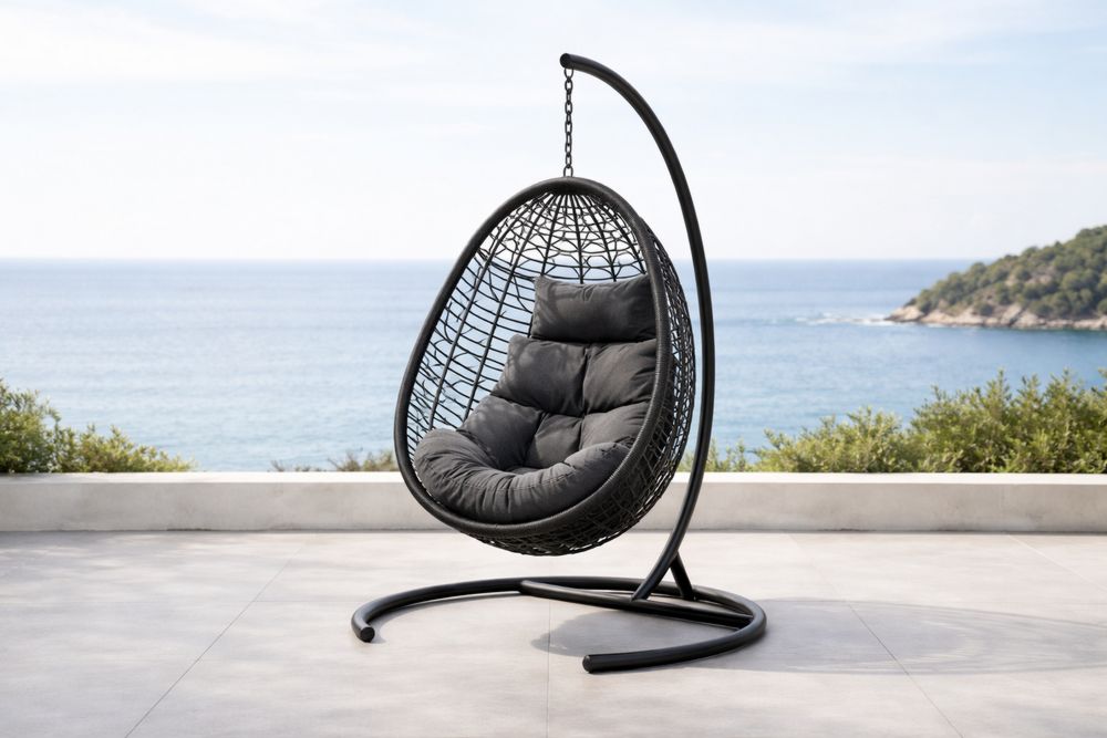 Outdoor Hanging Egg Chair Black Steel Frame with Cushions-Lumestio