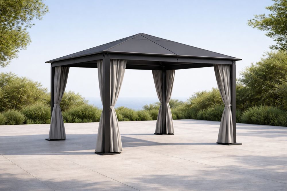 Aluminum Outdoor Gazebo with Polyester Curtains 300cm x 300cm x 250cm-Lumestio