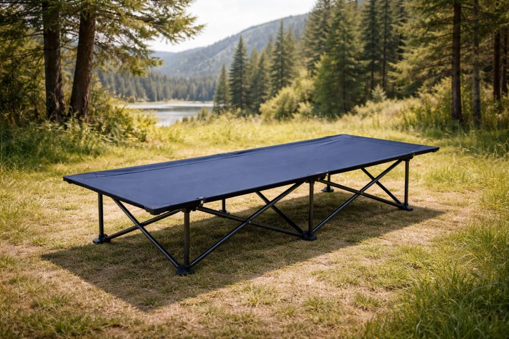 Folding Camping Bed Polyester Steel Frame Blue-Lumestio