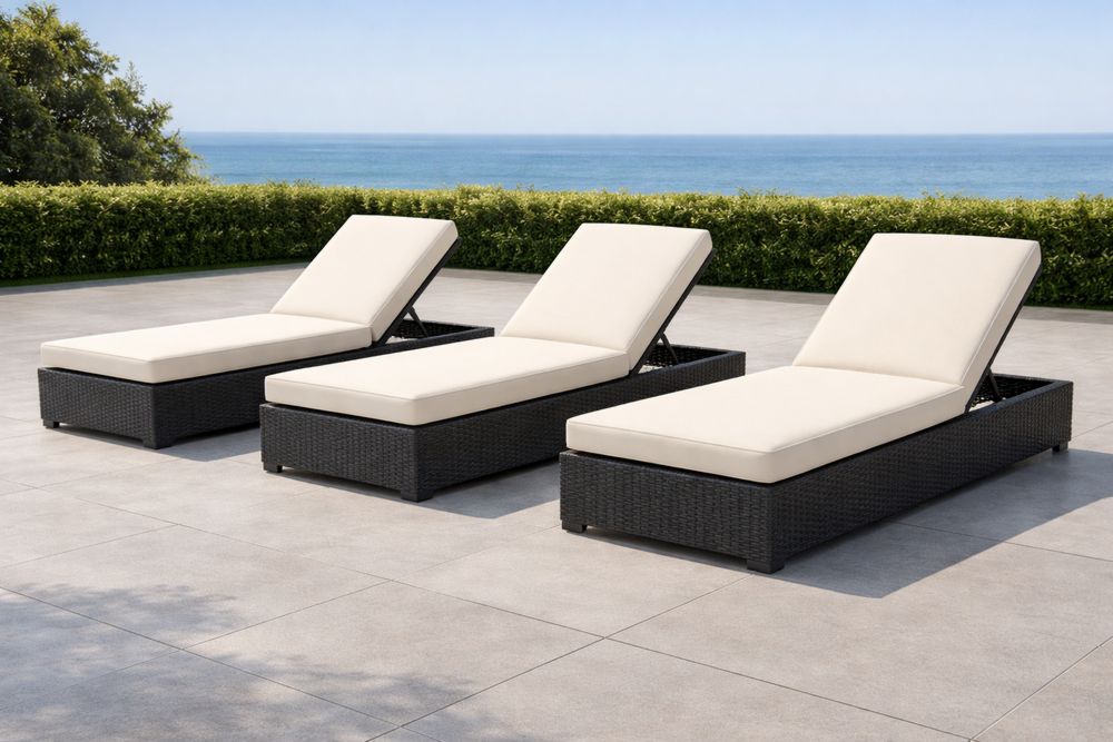 Outdoor Adjustable Rattan Sun Lounger Set with Beige Cushions-Lumestio