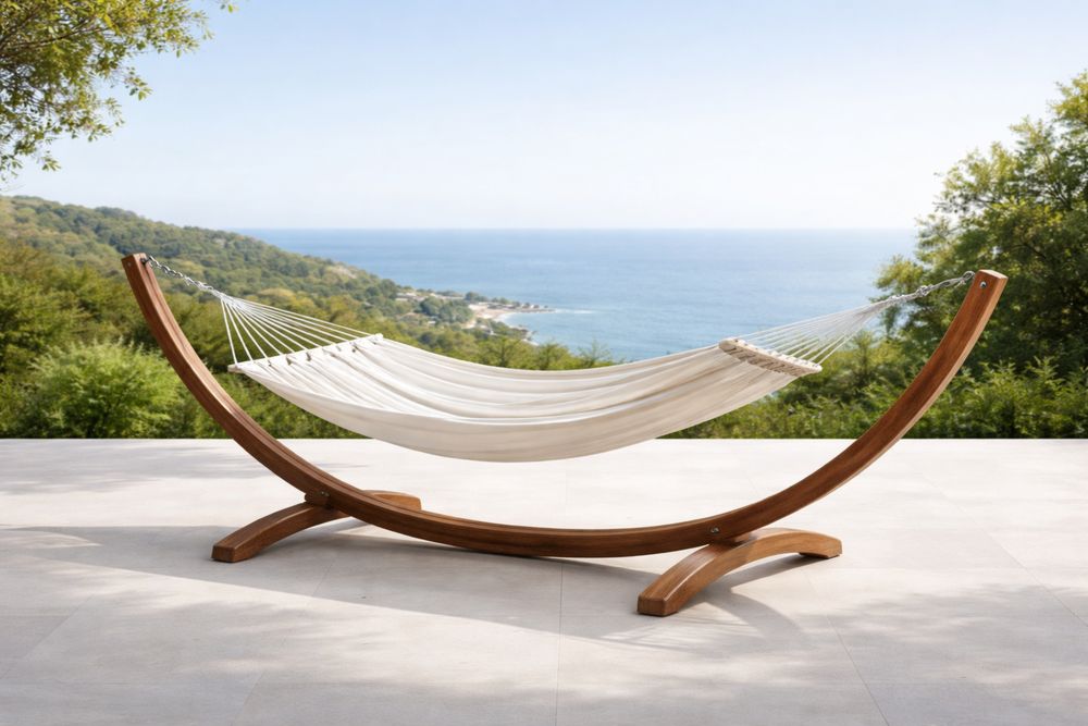 Outdoor Wooden Arc Hammock with Stand Beige Cotton-Lumestio