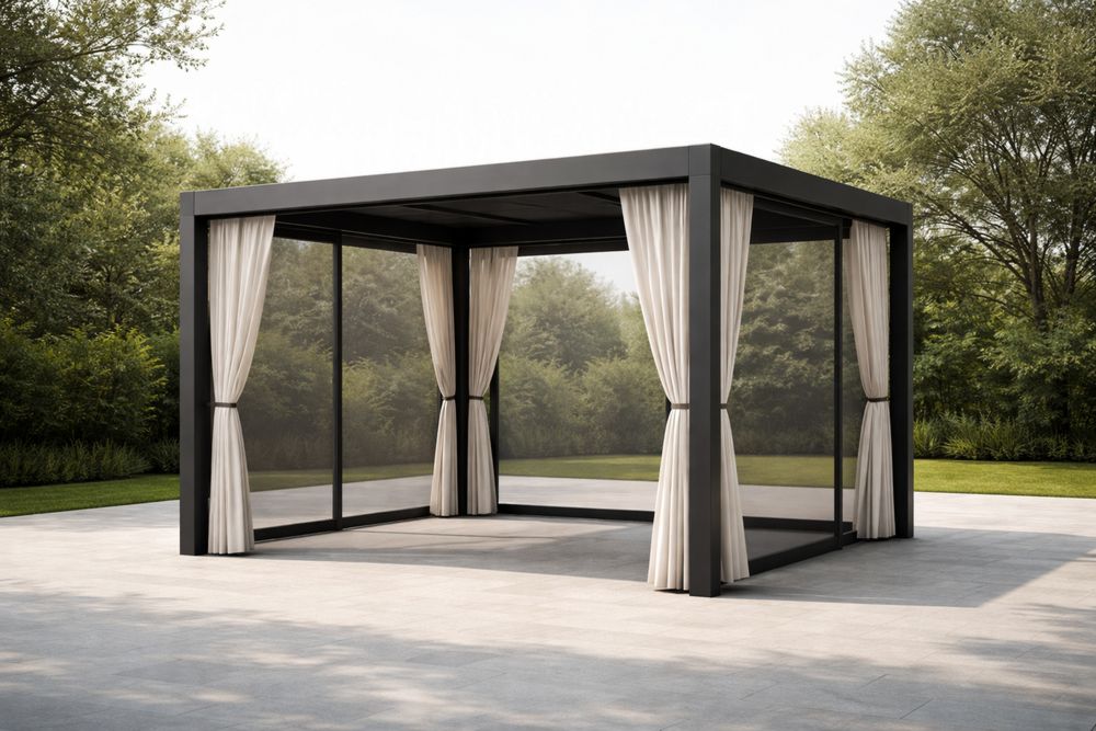 Outdoor Metal Frame Gazebo with Polyester Curtains 300x300x250cm-Lumestio