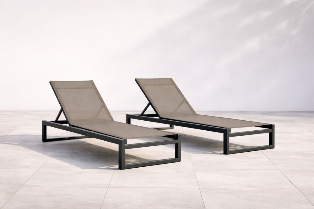 Aluminum Outdoor Adjustable Chaise Lounge Set in Tan and Black-Lumestio