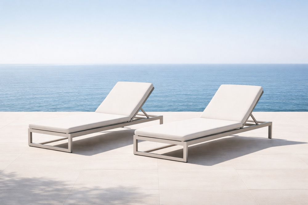 Outdoor Adjustable Metal Frame Sun Lounger Set Beige Cushions-Lumestio