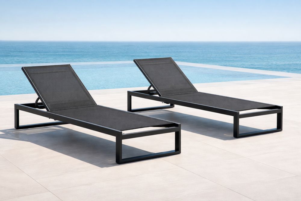Outdoor Black Aluminum Chaise Lounger Set with Sling Fabric-Lumestio