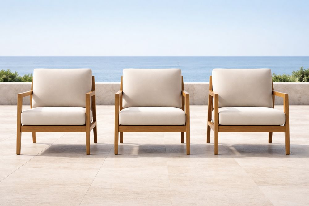 Teak Wood Outdoor Armchair Set with Beige Cushions-Lumestio