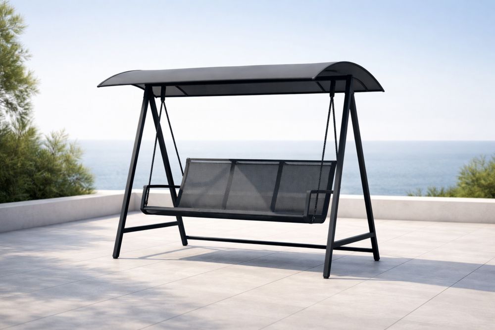 Outdoor Metal Frame Swing with Canopy Black-Lumestio