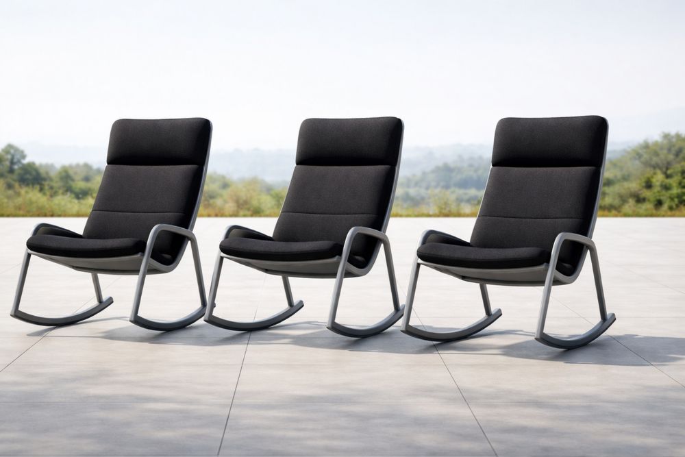 Black Fabric Rocking Chair Set with Metal Frame-Lumestio