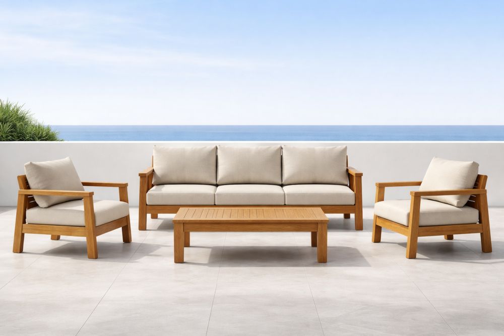 Outdoor Teak Wood Patio Furniture Set with Beige Cushions-Lumestio