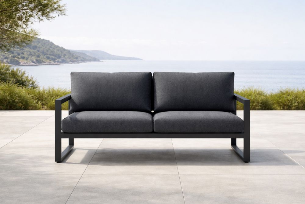 Outdoor Patio Sofa Dark Gray Aluminum Polyester-Lumestio