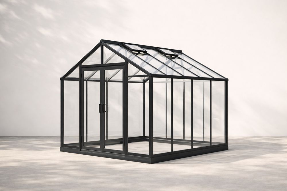 Black Aluminum Tempered Glass Greenhouse 300cm x 300cm x 250cm-Lumestio