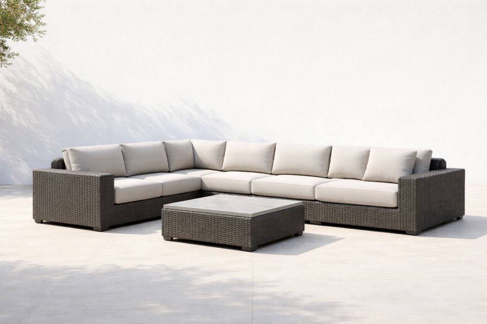 Outdoor Sectional Sofa Set PE Wicker Beige Cushions-Lumestio