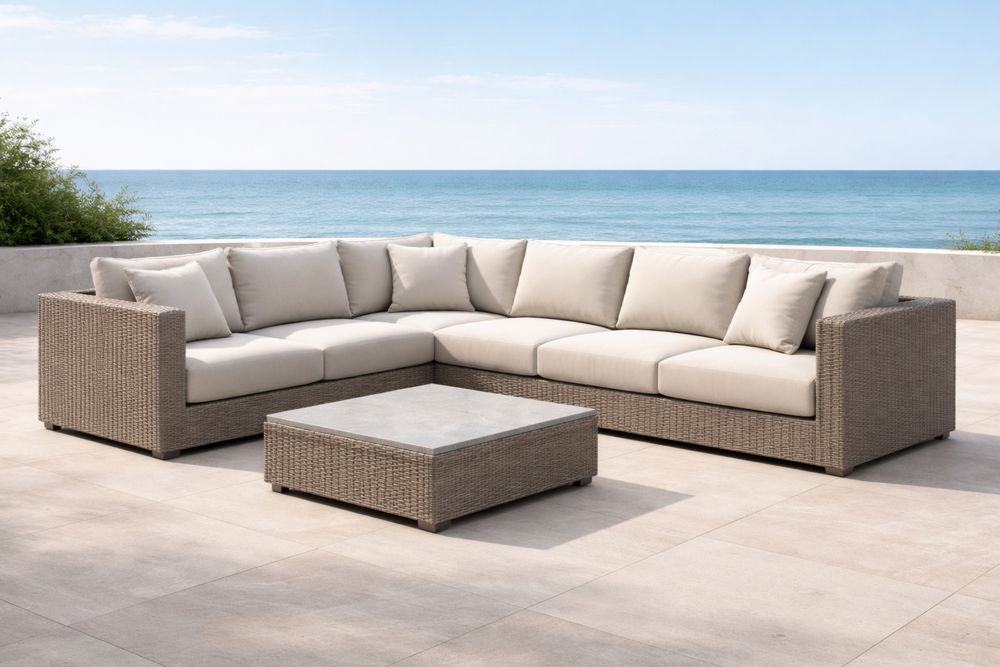 Outdoor Wicker Sectional Sofa Set Beige Cushions Aluminum Frame-Lumestio