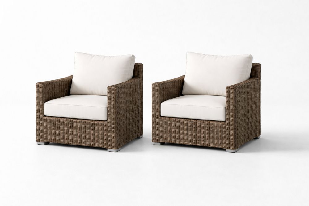 Set of 2 Outdoor Wicker Armchairs with Cushions-Calmorano