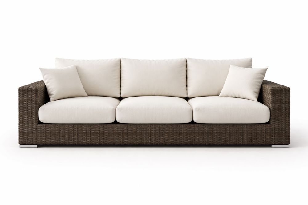 Three-Seater Wicker Sofa with Polyester Cushions Beige-Calmorano
