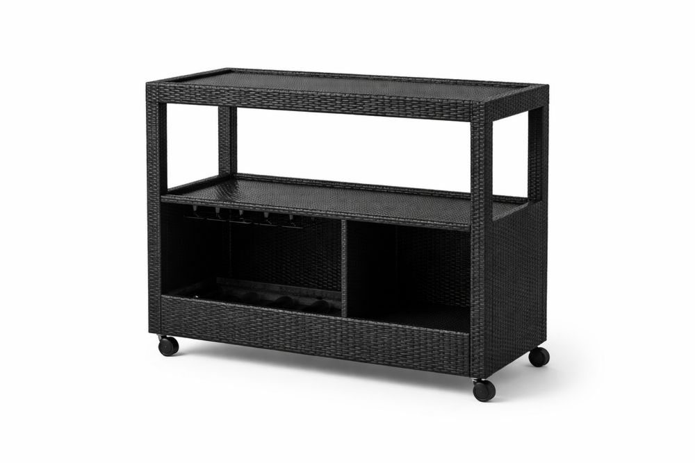 PE Rattan Bar Cart with Wheels and Wine Rack-Calmorano