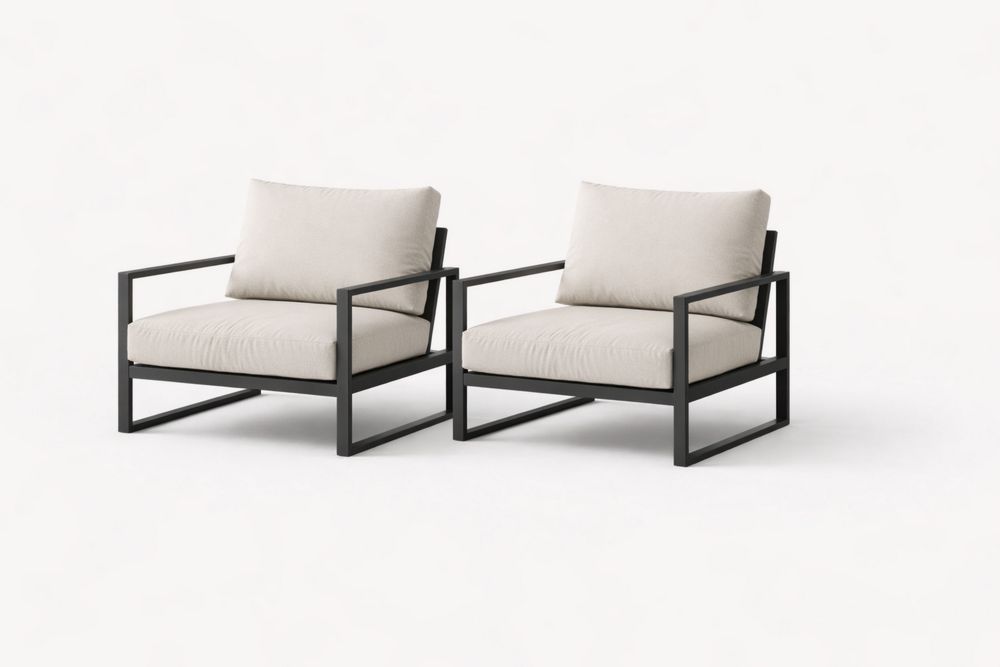 Set of 2 Aluminum Frame Outdoor Lounge Chairs with Polyester Cushions Beige-Calmorano