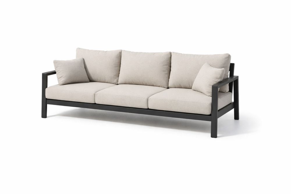 Aluminum Outdoor Sofa with Polyester Cushions Beige and Black Three-Seater-Calmorano