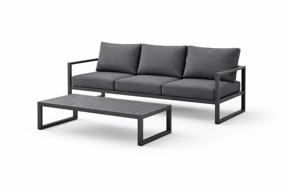 Aluminum Outdoor Sofa Set with Cushions and Coffee Table Slate Gray-Calmorano